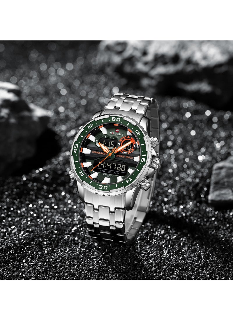 NAVIFORCE Stylish Stainless Steel Analog Digital Sports Watch for Men with Chronograph Dual Display Water Resistant Durable Bracelet Multi-Function Timepiece for Casual and Business Wear  - Image 3