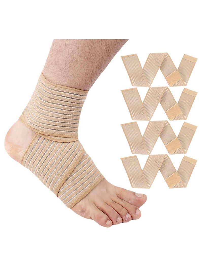 Sweet seven 4 Pack Elastic Calf Compression Bandages - Leg Sleeves for Support, Ankle, Knee, Wrist - Stabilizing Brace for Men and Women - Sports, Weightlifting - 27.56 Inch, Beige - Image 1