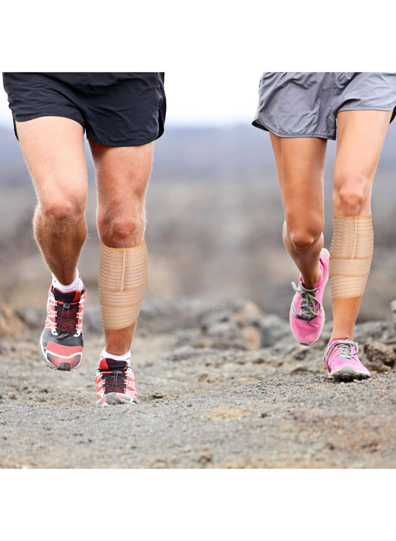 Sweet seven 4 Pack Elastic Calf Compression Bandages - Leg Sleeves for Support, Ankle, Knee, Wrist - Stabilizing Brace for Men and Women - Sports, Weightlifting - 27.56 Inch, Beige - Image 2