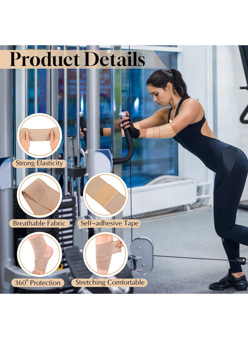 Sweet seven 4 Pack Elastic Calf Compression Bandages - Leg Sleeves for Support, Ankle, Knee, Wrist - Stabilizing Brace for Men and Women - Sports, Weightlifting - 27.56 Inch, Beige - Image 4