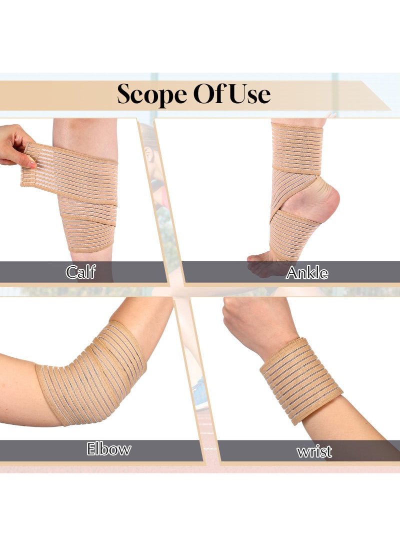 Sweet seven 4 Pack Elastic Calf Compression Bandages - Leg Sleeves for Support, Ankle, Knee, Wrist - Stabilizing Brace for Men and Women - Sports, Weightlifting - 27.56 Inch, Beige - Image 5