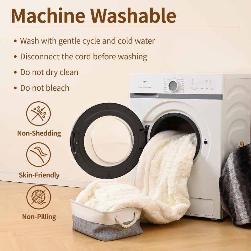 Bearhug Electric Blanket King Size 100" x 90", Dual Controller Heated Blanket, White Flower Patterns Faux Fur & Warm Sherpa, 10-Heat Levels & 1-12H Auto Off,ETL, Machine Washable - Image 5