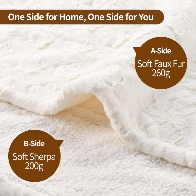 Bearhug Electric Blanket King Size 100" x 90", Dual Controller Heated Blanket, White Flower Patterns Faux Fur & Warm Sherpa, 10-Heat Levels & 1-12H Auto Off,ETL, Machine Washable - Image 2
