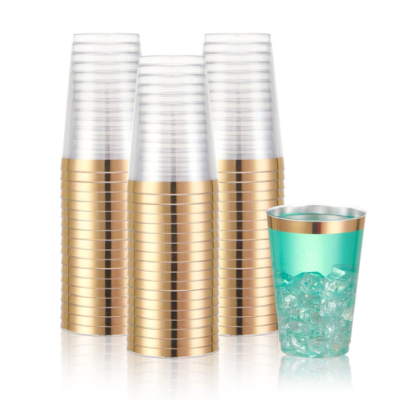 N9R 72 Pack Gold Plastic Cups  12OZ Clear Plastic Cups with Gold Rim  Disposable Cups Perfect for Parties  Wedding and Birthday - Image 1