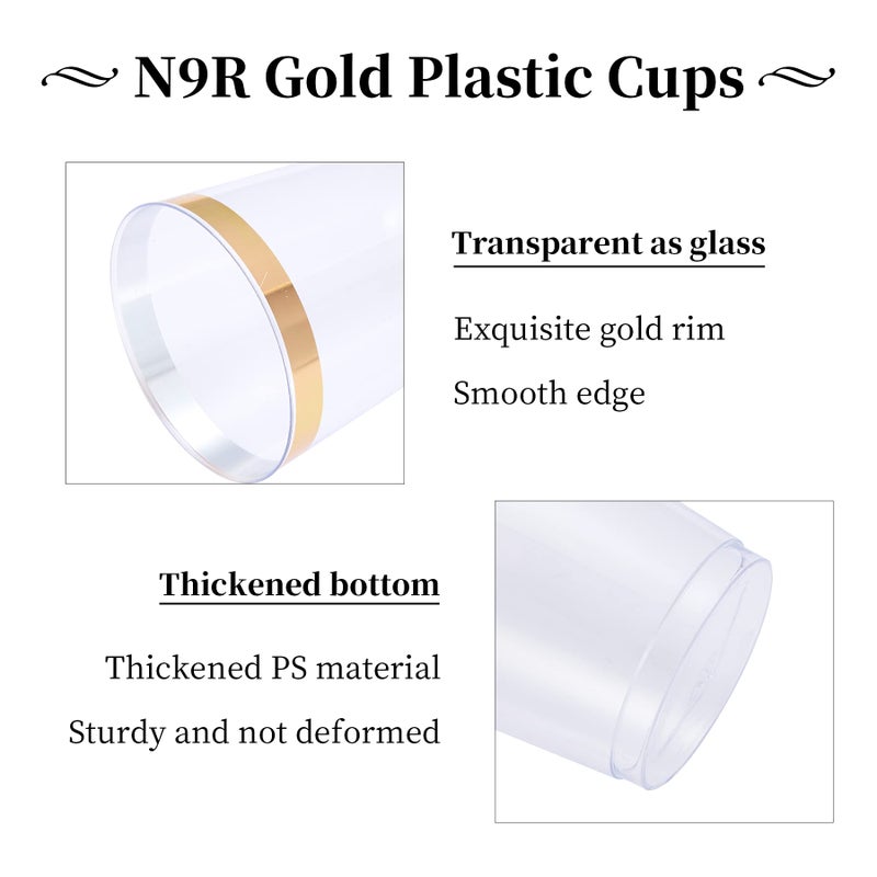 N9R 72 Pack Gold Plastic Cups  12OZ Clear Plastic Cups with Gold Rim  Disposable Cups Perfect for Parties  Wedding and Birthday - Image 3