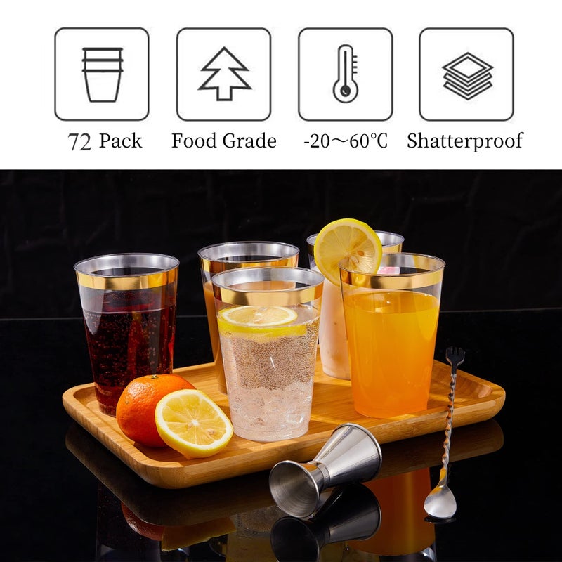 N9R 72 Pack Gold Plastic Cups  12OZ Clear Plastic Cups with Gold Rim  Disposable Cups Perfect for Parties  Wedding and Birthday - Image 4