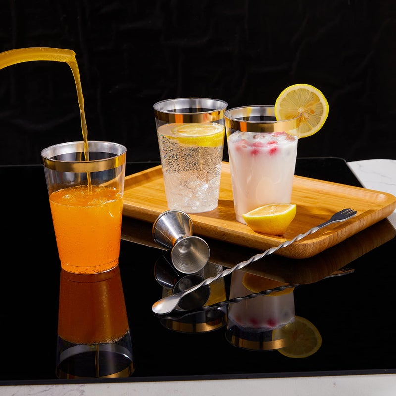 N9R 72 Pack Gold Plastic Cups  12OZ Clear Plastic Cups with Gold Rim  Disposable Cups Perfect for Parties  Wedding and Birthday - Image 5
