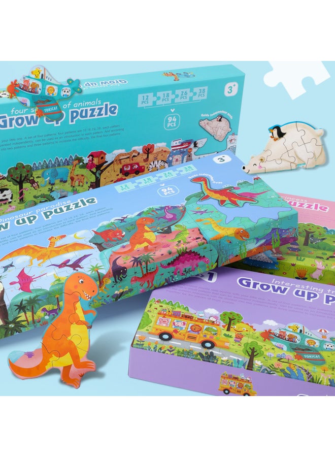 Hot Wooden Toys Wooden Children's Early Education Educational Animals Traffic Dinosaur 3D Alien Four-in-One Puzzle-Color:Animal - Image 2