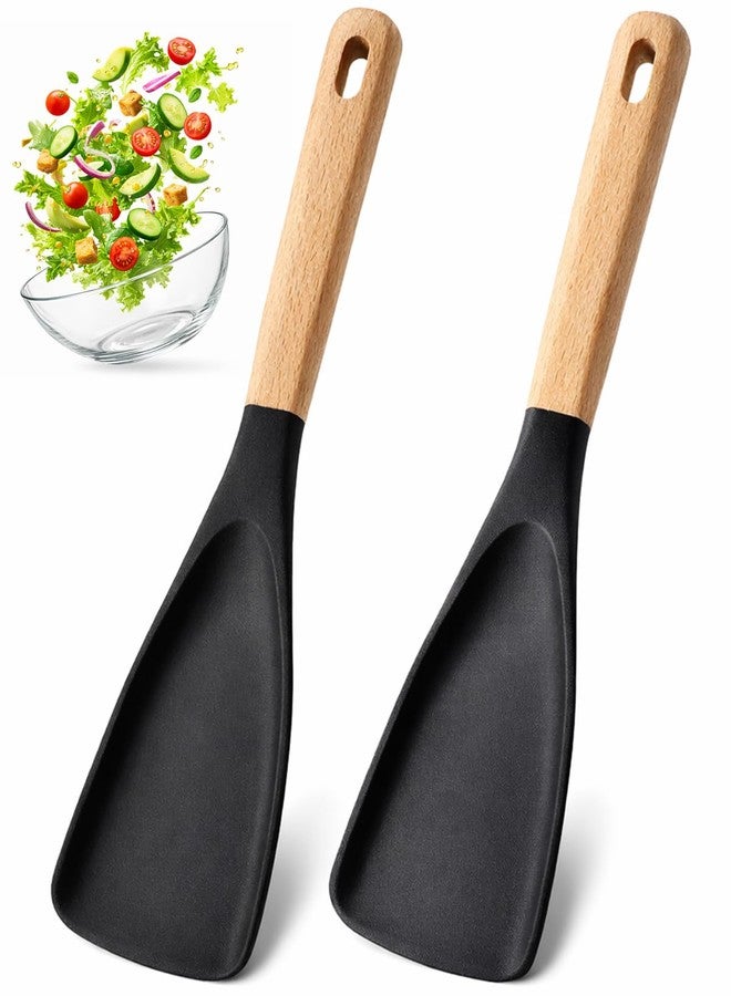 Tendiren 2PCS Cedar and Ash Spoon, Multifunction Spatula Cooking Spoonula, 3 in 1 Silicone Spoon for Stirring, Scooping and Serving, Wooden Handle Design (2 Black) - Image 1