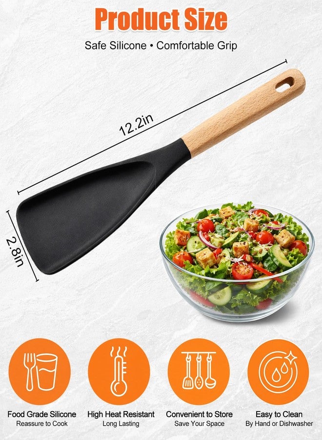 Tendiren 2PCS Cedar and Ash Spoon, Multifunction Spatula Cooking Spoonula, 3 in 1 Silicone Spoon for Stirring, Scooping and Serving, Wooden Handle Design (2 Black) - Image 3