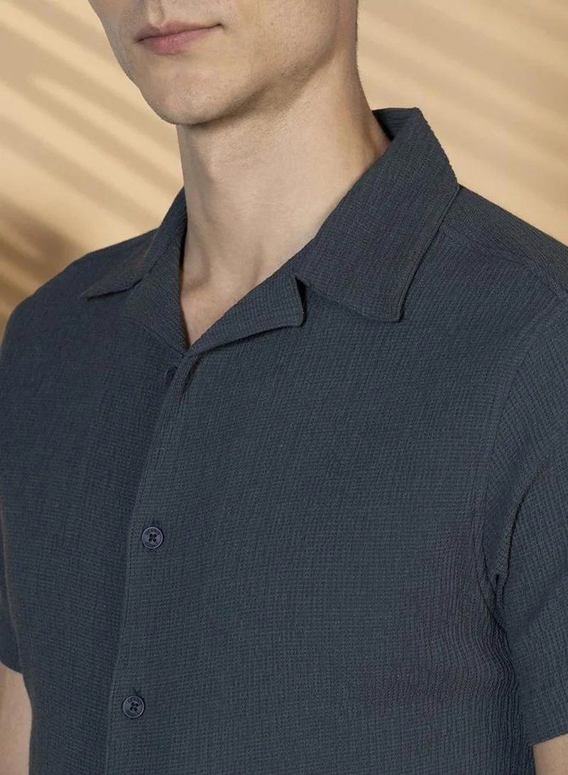 Dennis Lingo Men's Multicoloured Lycra Textured Button Down Relaxed Fit Shirt