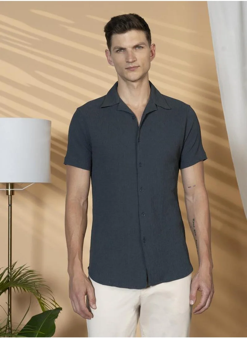 دينيس لينغو Men's Multicoloured Lycra Textured Button Down Relaxed Fit Shirt