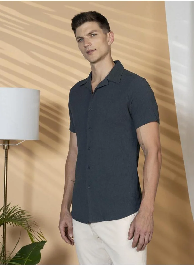 دينيس لينغو Men's Multicoloured Lycra Textured Button Down Relaxed Fit Shirt