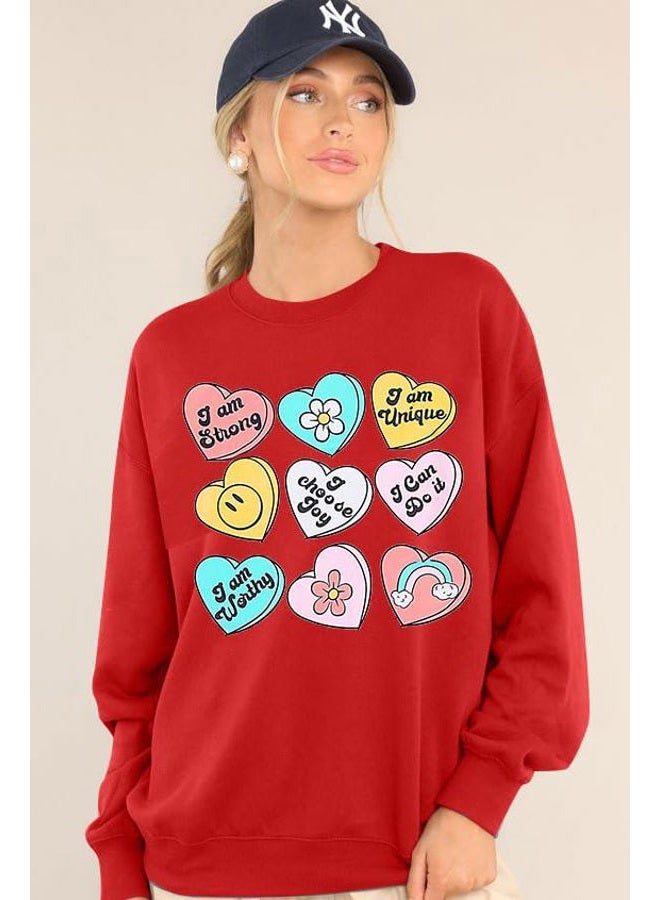 MAXIMGR Teacher Valentine Sweatshirt Women Valentines Day Sweatshirts Teacher Shirt Funny Positive Heart Candy Pullover Top Red - Image 4