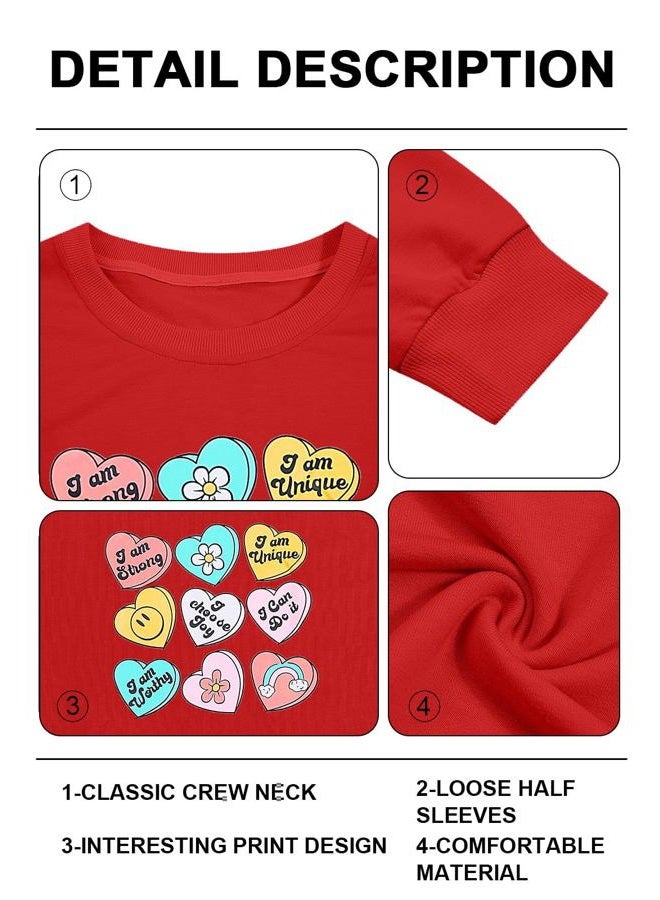MAXIMGR Teacher Valentine Sweatshirt Women Valentines Day Sweatshirts Teacher Shirt Funny Positive Heart Candy Pullover Top Red - Image 5