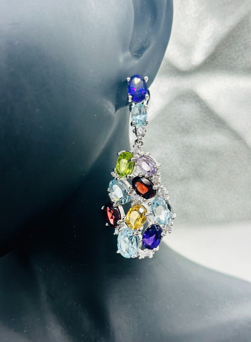 Allstar Splender of Real Gemstones and Sterling silver, Earrings, Ring with Amythest, Granat,  Topaz, Citrin and zircon stones. - Image 2