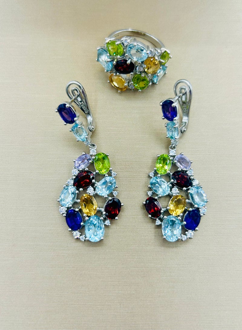 Allstar Splender of Real Gemstones and Sterling silver, Earrings, Ring with Amythest, Granat,  Topaz, Citrin and zircon stones. - Image 4