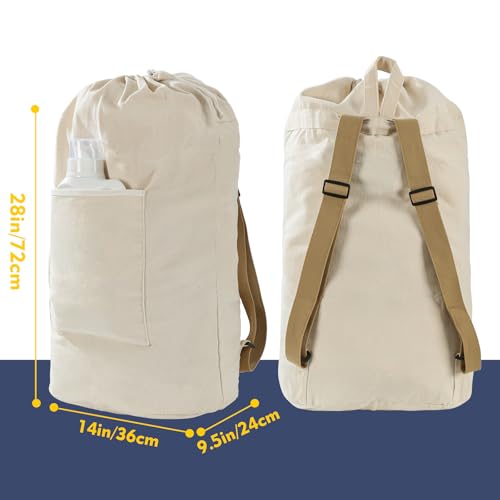 GORISEN Canvas Laundry bag, Washable Laundry backpack, Adjustable Straps, Large Front Pocket, Drawstring Closure (BEIGE, X-Large) - Image 2