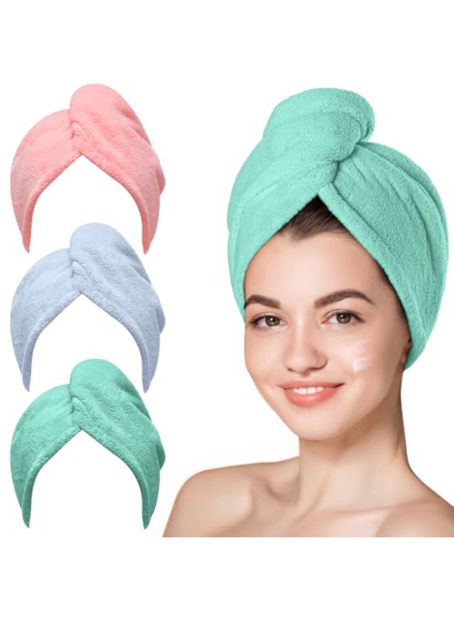 Hicober Microfiber Hair Towel 3 Packs Hair Turbans for Wet Hair Drying Hair Wrap Towels for Curly Hair Women Anti Frizz PinkBlueGreen - Image 1