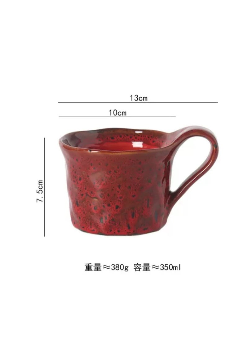 Qahwa Dark red ceramic mug with black dots, streamlined handle, dark edges and elegant design  - Image 2
