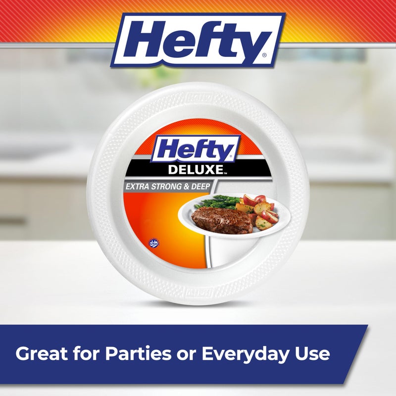 Hefty Deluxe Extra Strong & Deep Foam Plates, Round, White, 10.25 Inch, 21 Count - Image 5
