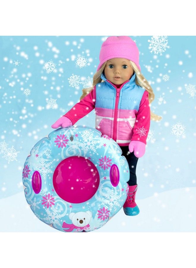 Sophia's Winter Doll Vest Pink Fleece Hat Mittens And Polar Bear Snowflake Inner Tube 4 Piece Winter Set For 18" Dolls Pink/Blue  - Image 5