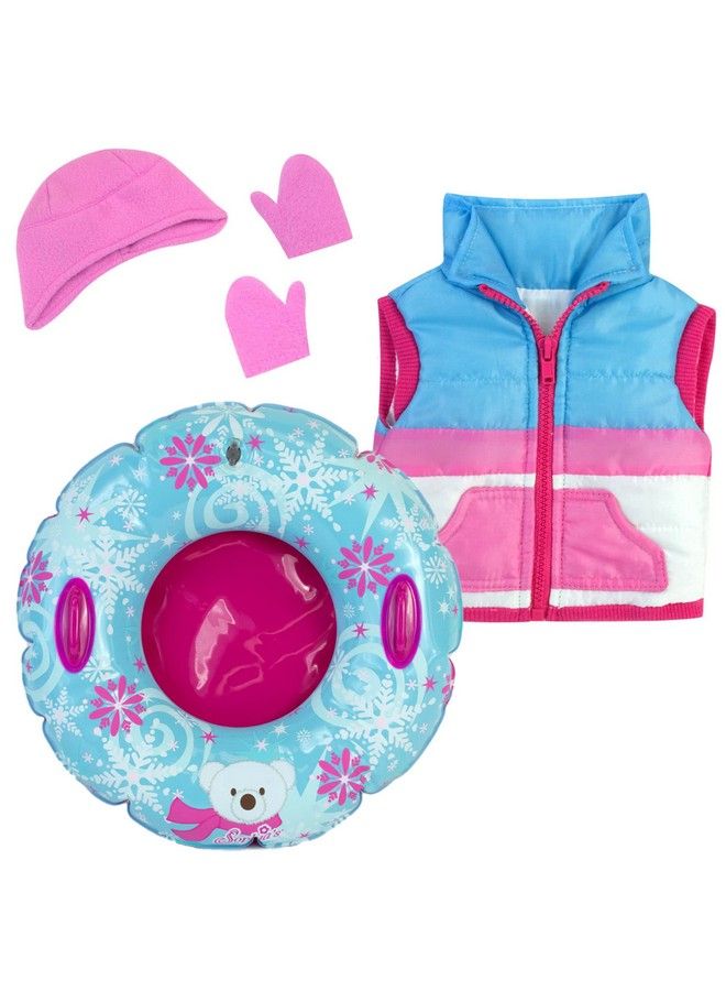 Sophia's Winter Doll Vest Pink Fleece Hat Mittens And Polar Bear Snowflake Inner Tube 4 Piece Winter Set For 18" Dolls Pink/Blue  - Image 4
