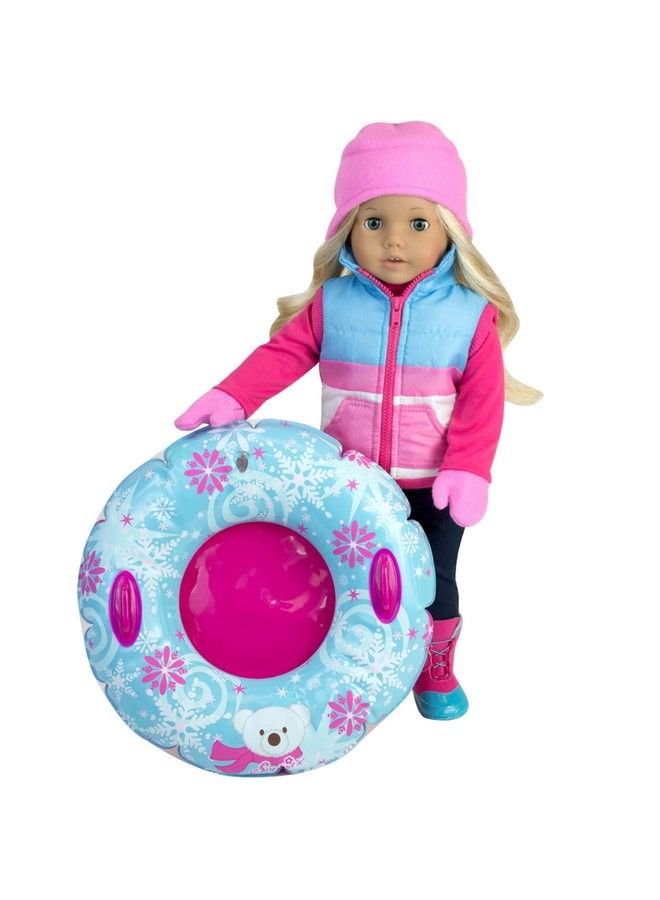 Sophia's Winter Doll Vest Pink Fleece Hat Mittens And Polar Bear Snowflake Inner Tube 4 Piece Winter Set For 18" Dolls Pink/Blue  - Image 2