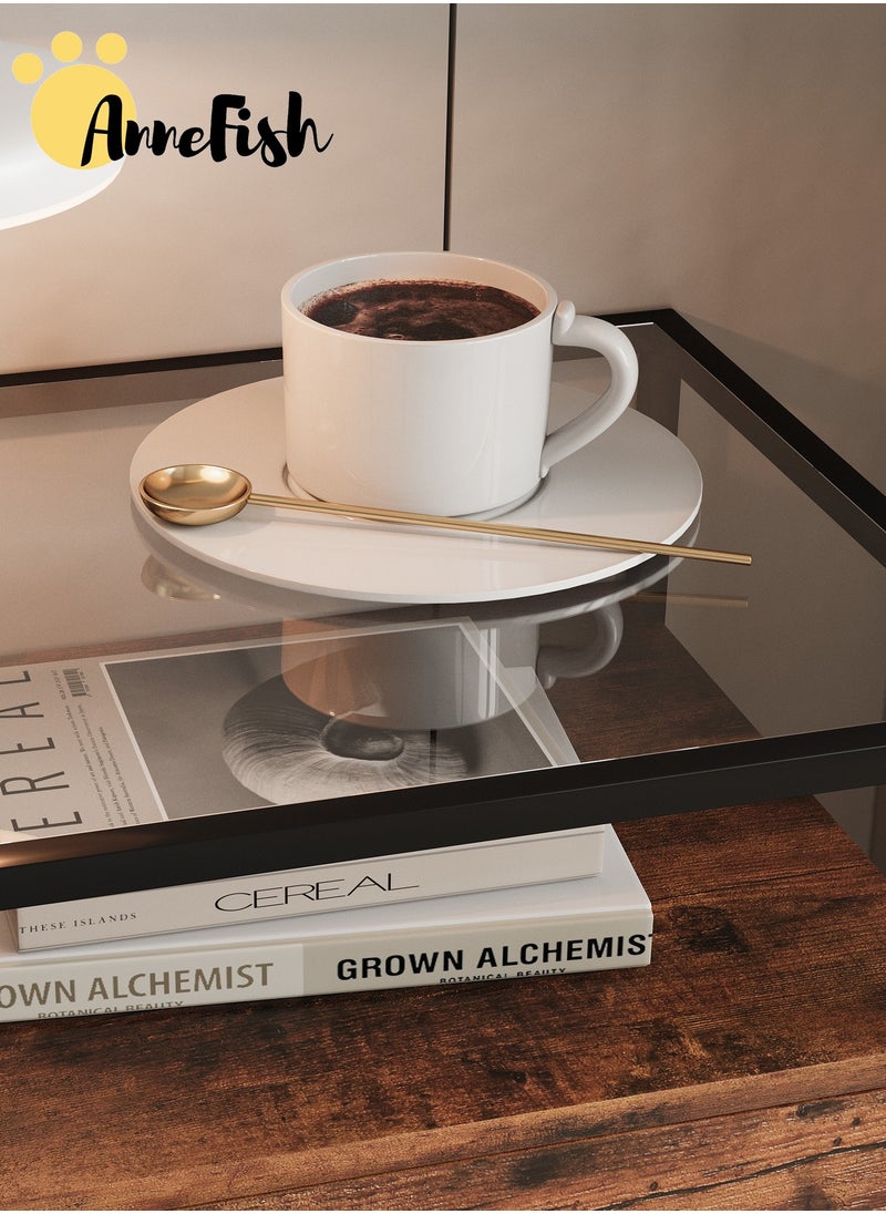 AnneFish 50*40*50cm Nightstand Side Table Tempered Glass Top Sofa Coffee End Storage Cabinet with Metal Frame Storage Shelf and 1 Drawer for Living Room and Bedroom  - Image 2