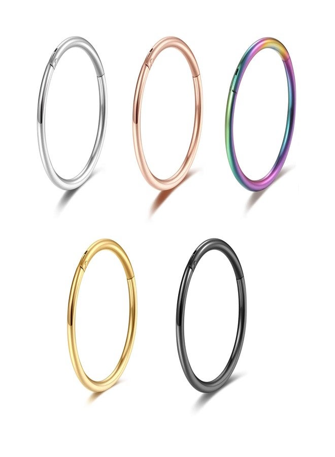 Lantine 5 Pcs Nose Rings Hoops for Women Set 316L Surgical Steel Septum Rings 8mm Rook Daith Tragus Piercing Jewelry Hinged Cartilage Gold Hoop Earrings 18G - Image 1