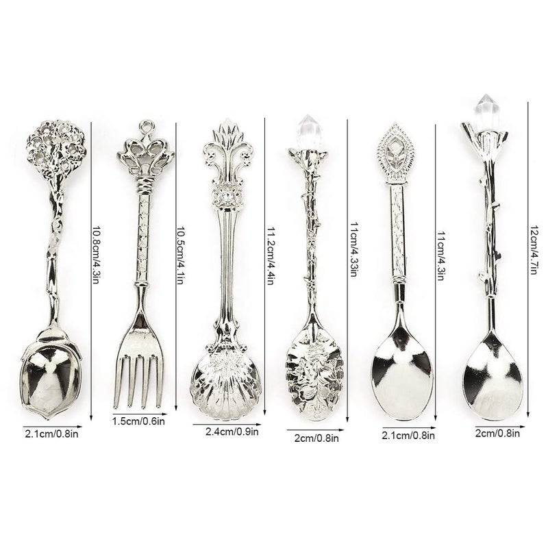 Fdit 6Pcs/Set Vintage Carved Coffee Spoon Teaspoon Retro Zinc Alloy Dessert Coffee Tableware Spoons Cutlery Kitchen(Silver) - Image 2