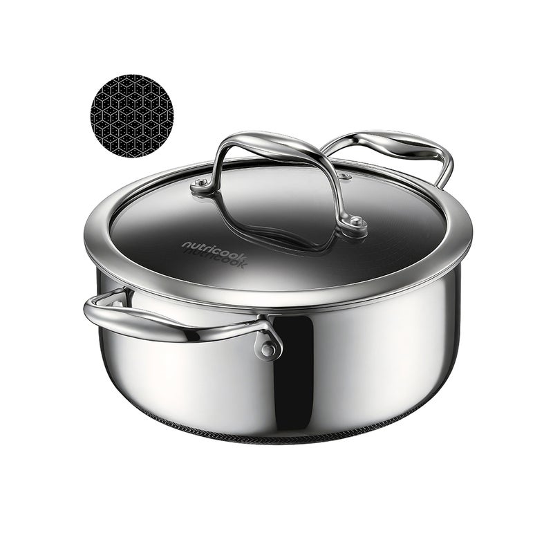 nutricook Eterna Tri-Ply Hybrid 20cm Casserole with Lid – Stainless Steel & Ceramic Coating, Metal-Utensil Safe, Oven & Dishwasher-Safe, Induction & All Cooktops Compatible - Image 1