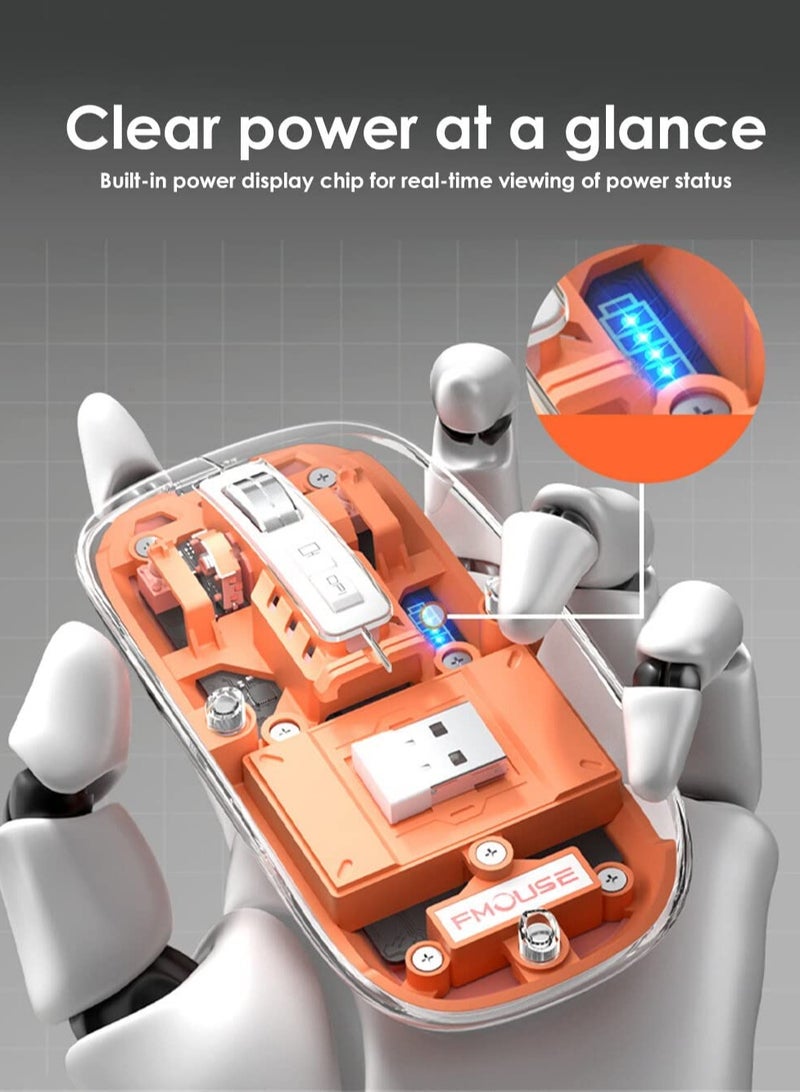 Wireless bluetooth-compatible 5.1 Three-mode Transparent Mouse 800-2400 DPI Adjustable 400mAh Power Display Mute Click Gamer Mouse - Image 5