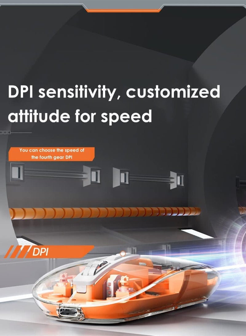 Wireless bluetooth-compatible 5.1 Three-mode Transparent Mouse 800-2400 DPI Adjustable 400mAh Power Display Mute Click Gamer Mouse - Image 3