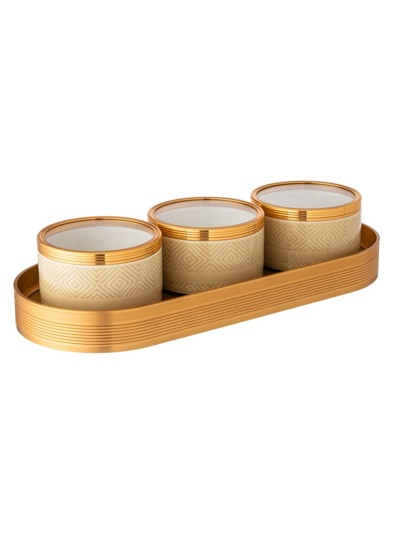 Dania Porcelain nuts serving plate, 3 pieces, with a golden metal tray  - Image 2