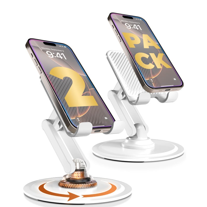 COOPER 360Â° Stand, [Gift Family Pack], Rotating Cell Phone Stand for Desk, Cell Phone Holder for Desk, iPhone Stand Holder, Sturdy Metal Base, Fits Samsung, Android Smartphones, (Cream White, 2-Pack) - Image 1
