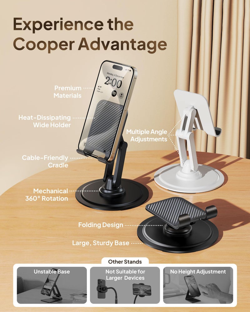 COOPER 360Â° Stand, [Gift Family Pack], Rotating Cell Phone Stand for Desk, Cell Phone Holder for Desk, iPhone Stand Holder, Sturdy Metal Base, Fits Samsung, Android Smartphones, (Cream White, 2-Pack) - Image 5
