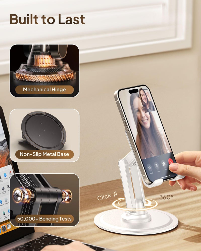 COOPER 360Â° Stand, [Gift Family Pack], Rotating Cell Phone Stand for Desk, Cell Phone Holder for Desk, iPhone Stand Holder, Sturdy Metal Base, Fits Samsung, Android Smartphones, (Cream White, 2-Pack) - Image 3