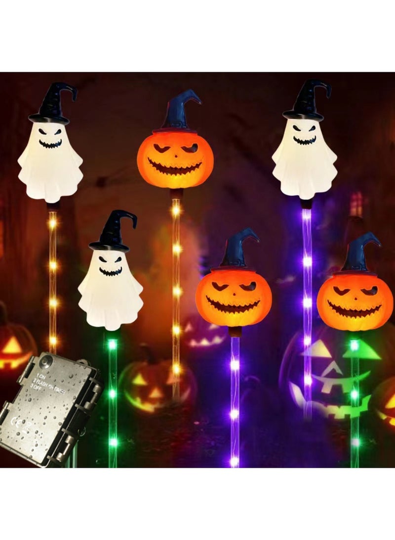 هالوين زينة الهالوين للحديقة الخارجية، عبوة من 6 مصابيح شمسية على شكل شبح اليقطين، إضاءة LED خارجية، فانوس للحفلات الخارجية، شواهد القبور، ديكور المنزل، سياج الحديقة، الشرفة، أضواء خرافية مقاومة للماء - Image 1