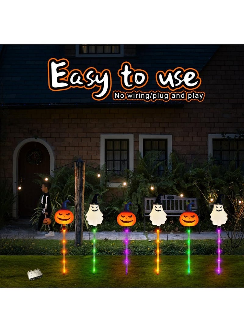 هالوين زينة الهالوين للحديقة الخارجية، عبوة من 6 مصابيح شمسية على شكل شبح اليقطين، إضاءة LED خارجية، فانوس للحفلات الخارجية، شواهد القبور، ديكور المنزل، سياج الحديقة، الشرفة، أضواء خرافية مقاومة للماء - Image 5