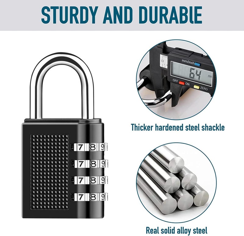 PUTHAK Stainless Steel Unequetrend Combination Resettable Padlock - 4 Digit Combination Lock For Gym, Sports, School, Employee Locker, Outdoor, Fence, Hasp And Storage (1P, Black) - Image 4