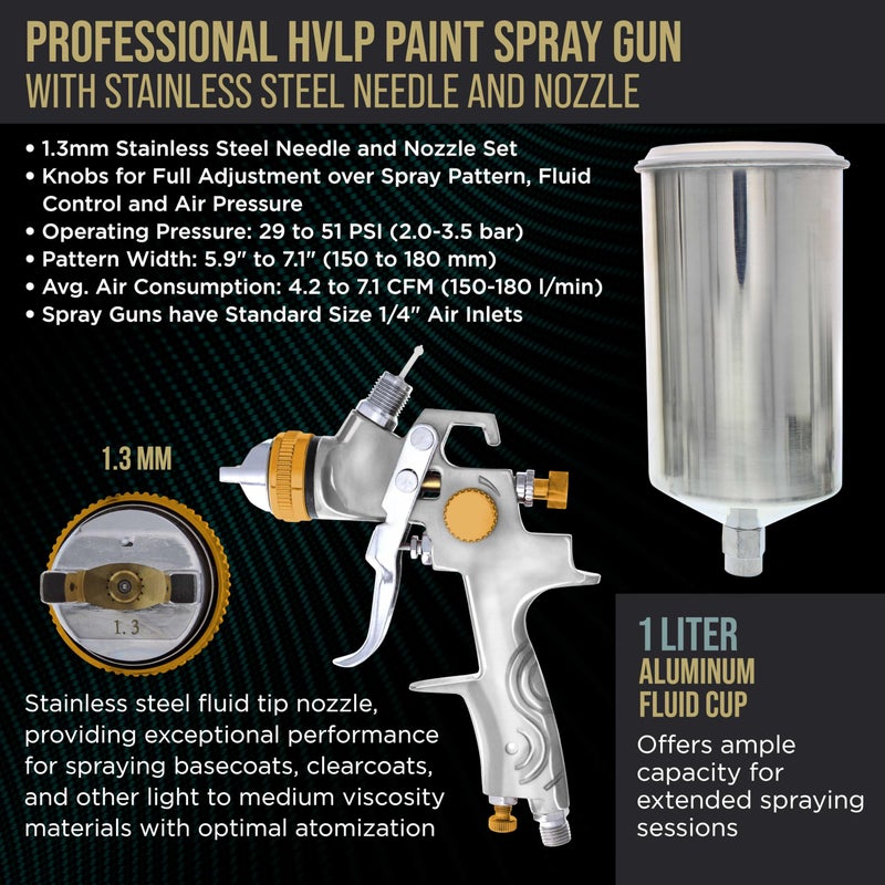 TCP GlobalÂ® Brand Professional 1.3mm HVLP Spray Gun-gravity Feed-auto Paint Basecoat Clearcoat with Air Regulator (G6600-13) - Image 3