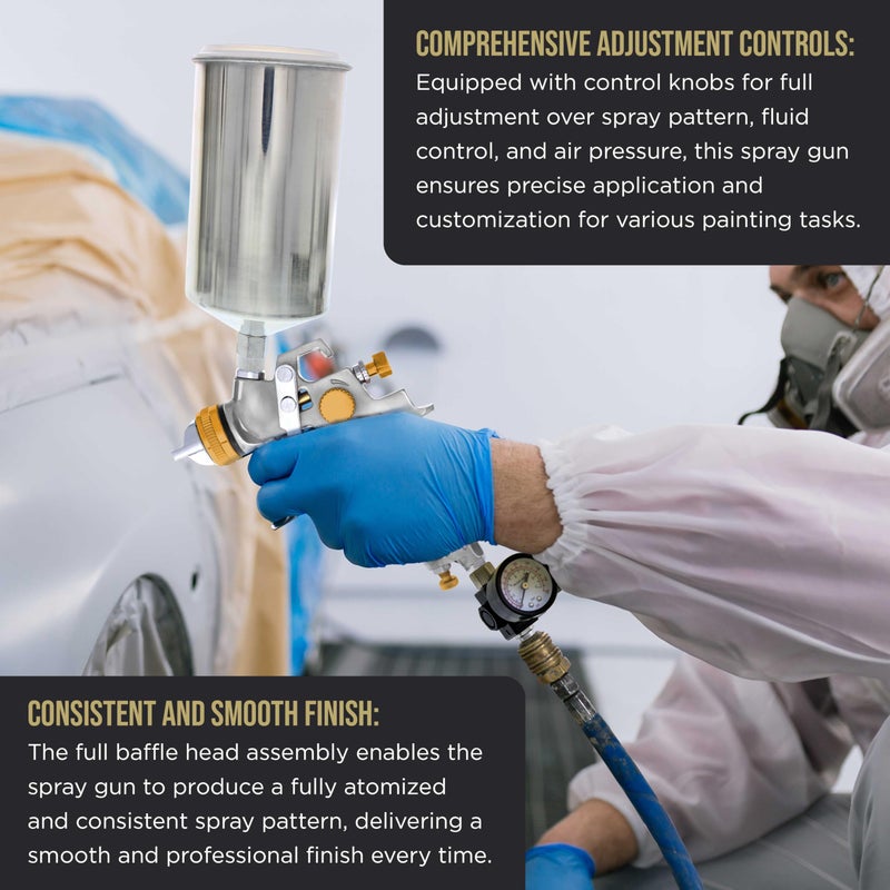 TCP GlobalÂ® Brand Professional 1.3mm HVLP Spray Gun-gravity Feed-auto Paint Basecoat Clearcoat with Air Regulator (G6600-13) - Image 5