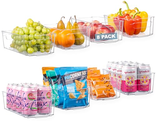 Oizeir 8 Pack Clear Plastic Fridge Organizer Bins – Stackable Refrigerator & Pantry Storage Bins with Handles for Snacks, Freezer, Kitchen Cupboard, and Cabinet Organization - Image 1
