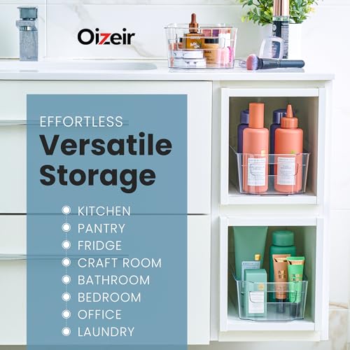 Oizeir 8 Pack Clear Plastic Fridge Organizer Bins – Stackable Refrigerator & Pantry Storage Bins with Handles for Snacks, Freezer, Kitchen Cupboard, and Cabinet Organization - Image 5