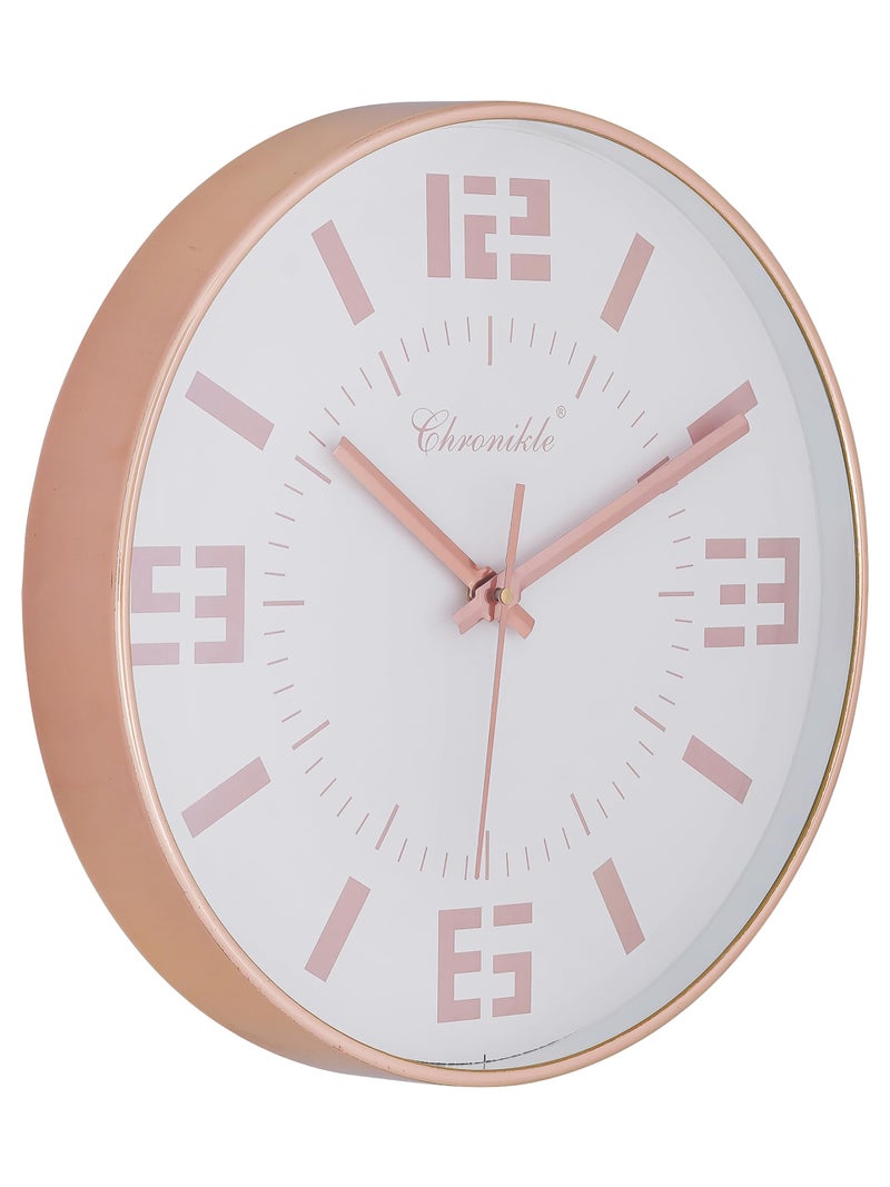 CHRONIKLE Designer Analog English Number Pink Round Plastic Case White Dial Wall Clock for Home Office Decor Living Room Bedroom (Size: 29.5 x 4 x 29.5 CM | Weight: 250 Gram) - Image 1