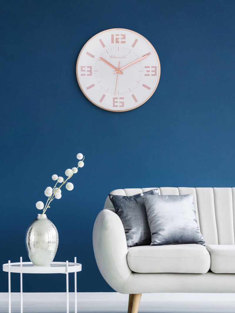 CHRONIKLE Designer Analog English Number Pink Round Plastic Case White Dial Wall Clock for Home Office Decor Living Room Bedroom (Size: 29.5 x 4 x 29.5 CM | Weight: 250 Gram) - Image 2