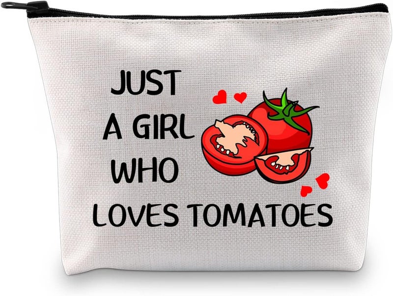 G2TUP Tomato Lover Gift Who Loves Tomatoes Makeup Bag Tomato Gardener Cosmetic bag Tomato Farmer Gift Veggie Zipper Travel Bag (Who Loves Tomatoes White Bag)