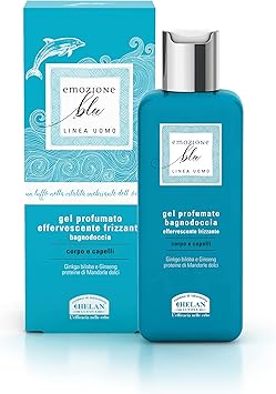 Helan Emozione Blu Fizzy Invigorating Mens Shower Gel Shampoo with Ginseng Extracts Sweet Almond Proteins Scented Hair Body Wash for Sensitive Easily Reddened Skin Made in Italy 200 ml - Image 1