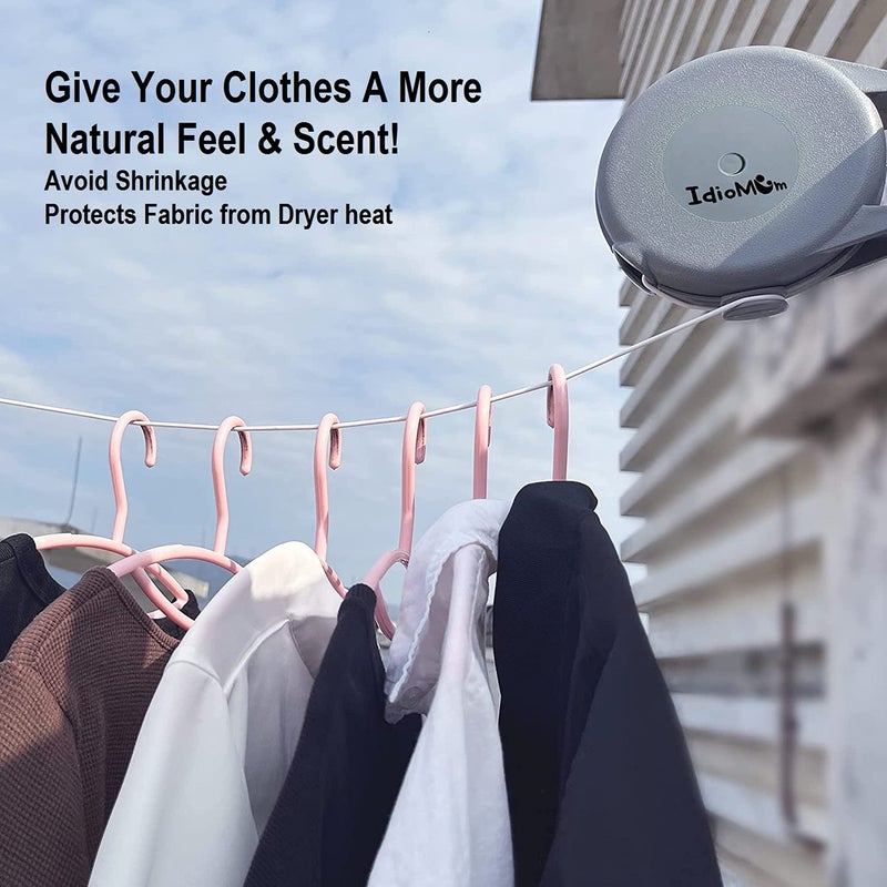 Idiomum Retractable Clothesline Indoor Outdoor Heavy Duty 40 Feet - PVC Clothes Line Retracting - Clothesline with Wall Mount - Retractable Laundry Line for Drying Clothes with 12 ClothesPins - Image 4